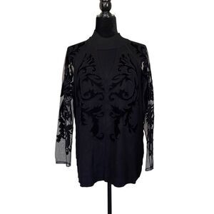 INC International Concepts Womens Black Lace Mesh Sleeve Sweater Size 1X